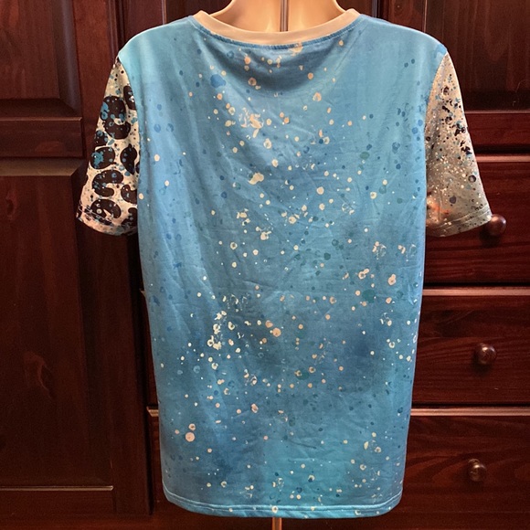 NWOT MD Blue, Black, Tan Speckled Paint Splatter Pattern PERFECTLY IMPERFECT Top - Picture 4 of 7